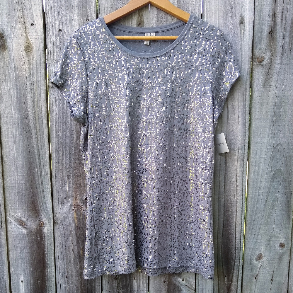 Grey Stretchy Sequined T-Shirt
